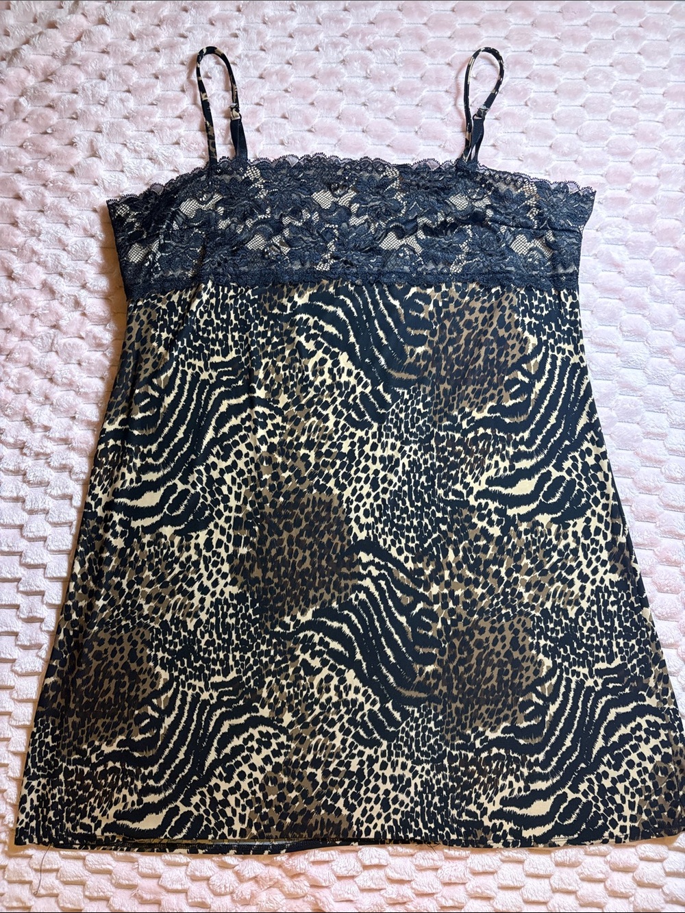 Lace-Trim Animal Print Slip Dress